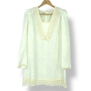 Rare Vintage IN THE MOOD Beautiful Cream Lace Detail & Trim LS Shift Dress, 12